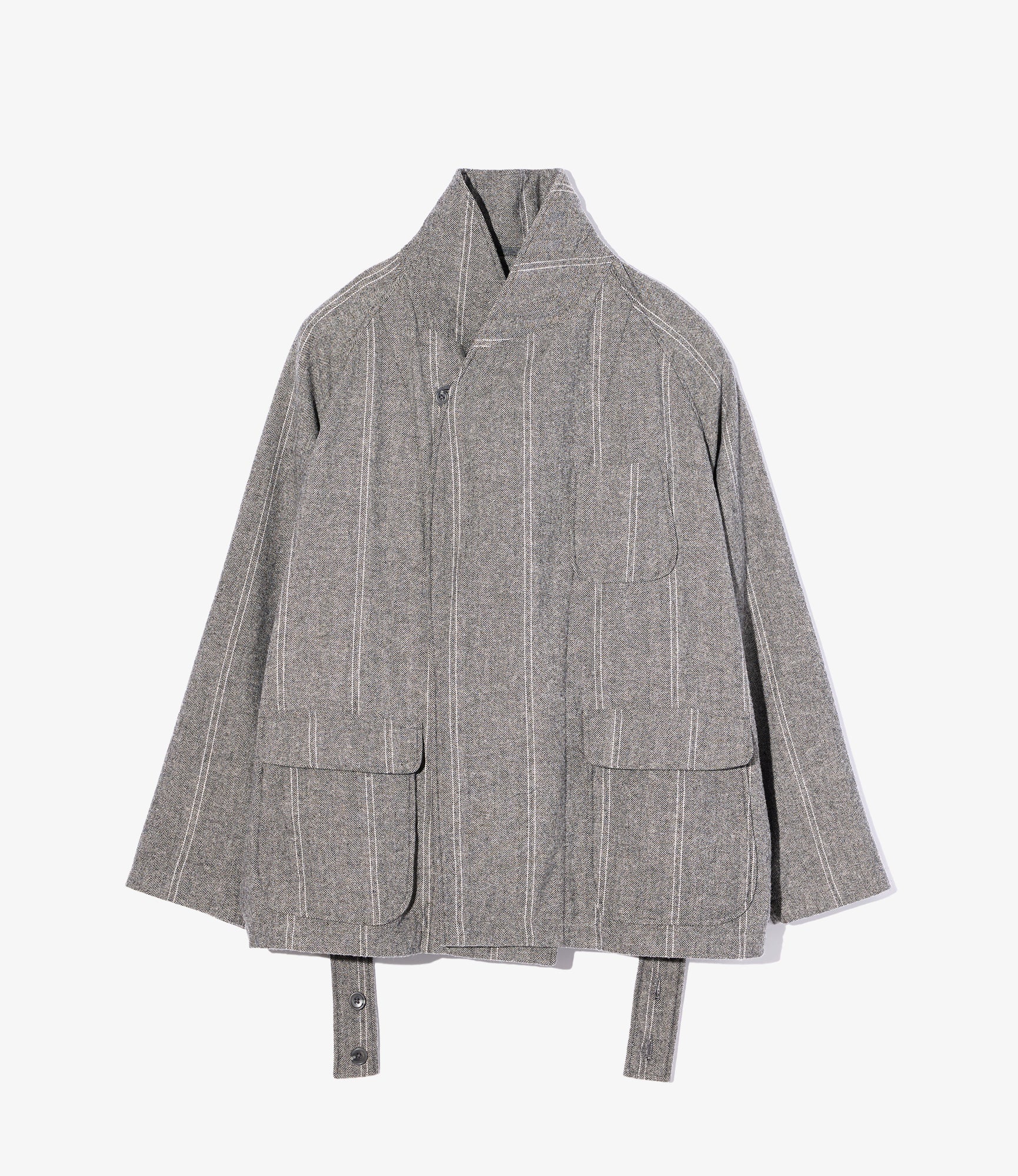 Smoking Jacket - Lt. Grey Wool Striped HB - Image 3