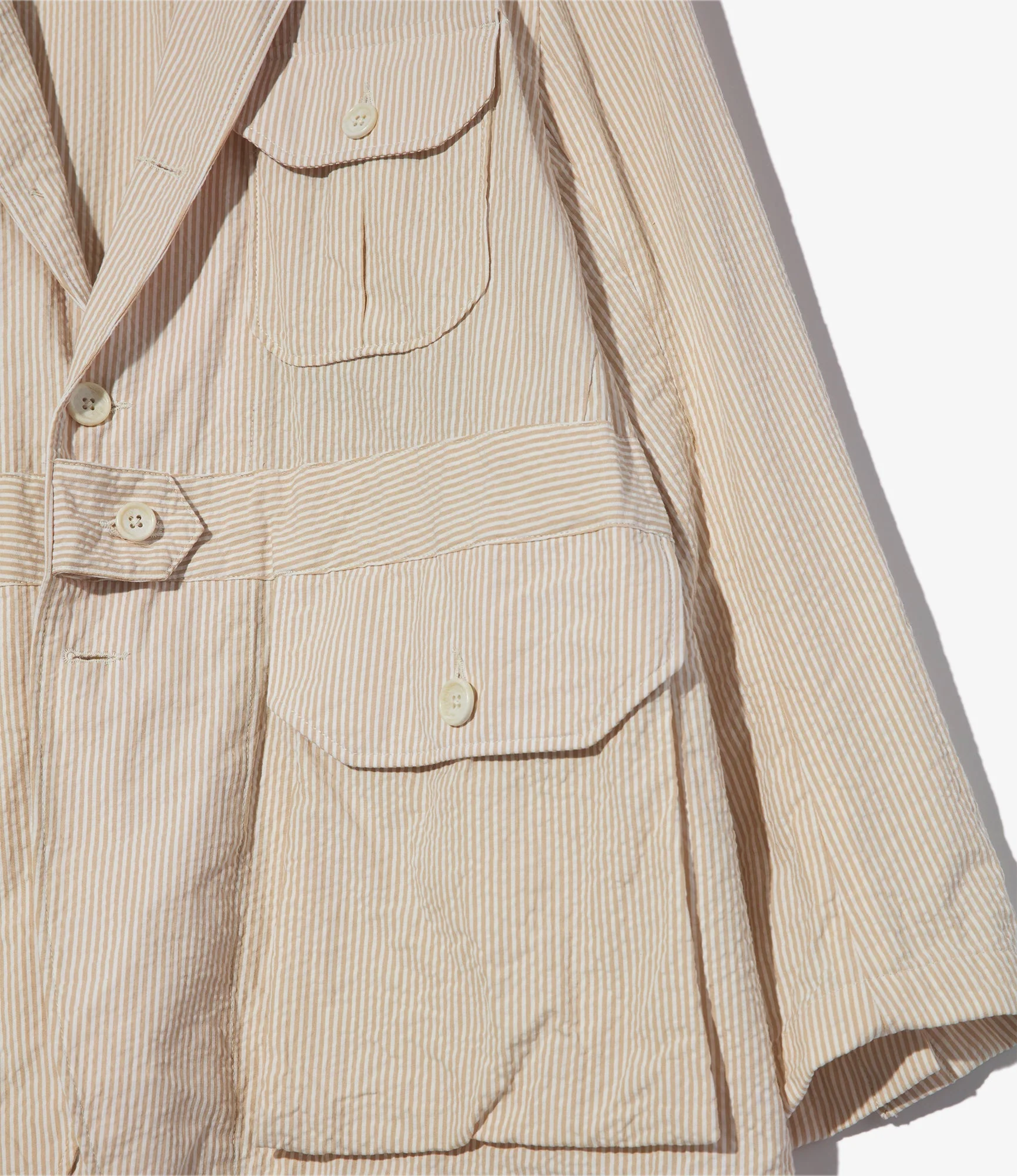 Folk Jacket - Beige Cotton Seersucker Stripe - Image 3