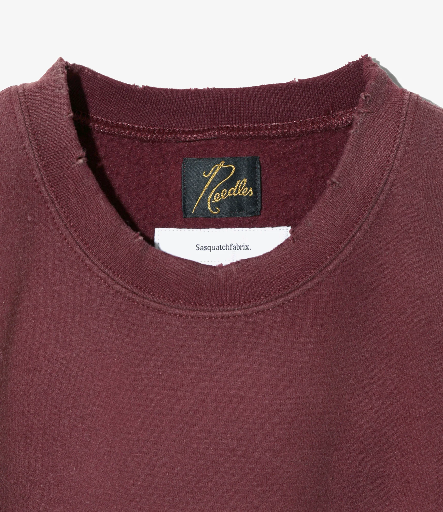 Needles x Sasquatchfabrix - Slowgun Sweat Shirt - Bordeaux - Peace to World / Solid - Image 4