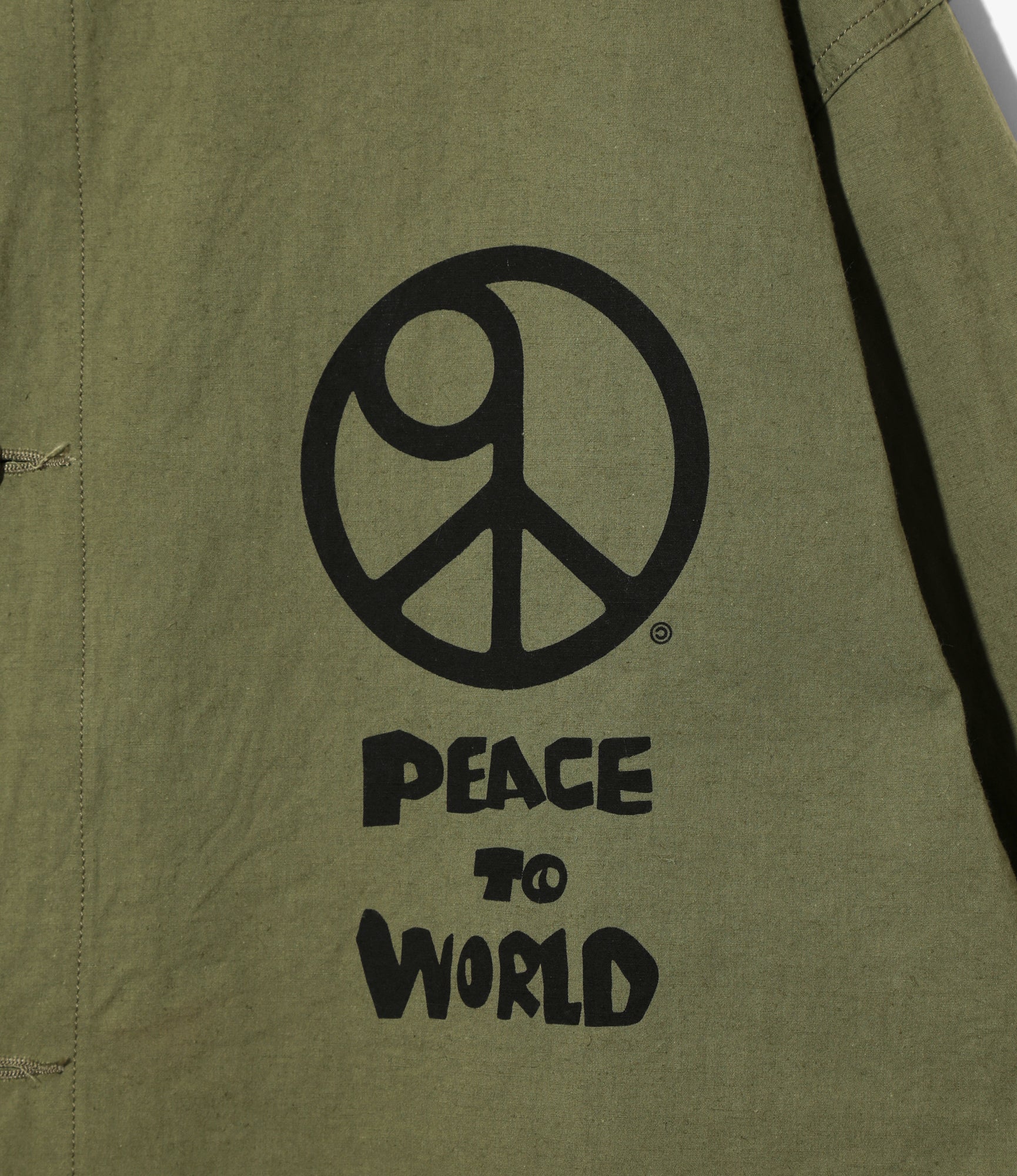 Needles x Sasquatchfabrix - Stand Collar Army Shirt - Olive - Peace to World - Image 2
