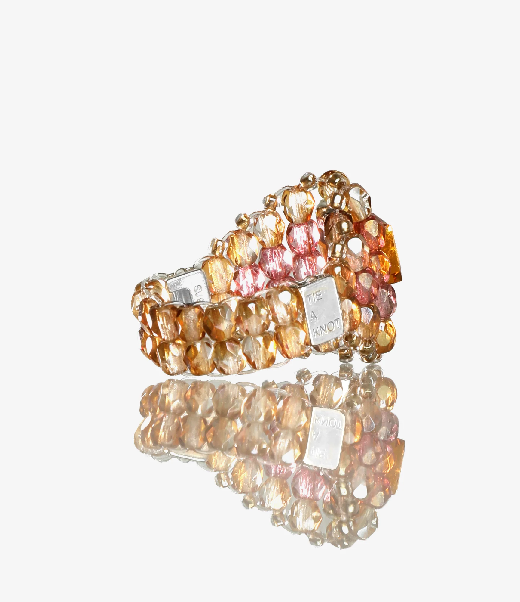 Needles x Tie A Knot - Square Crystal Beads Ring - Brown x Clear Beige - Image 3