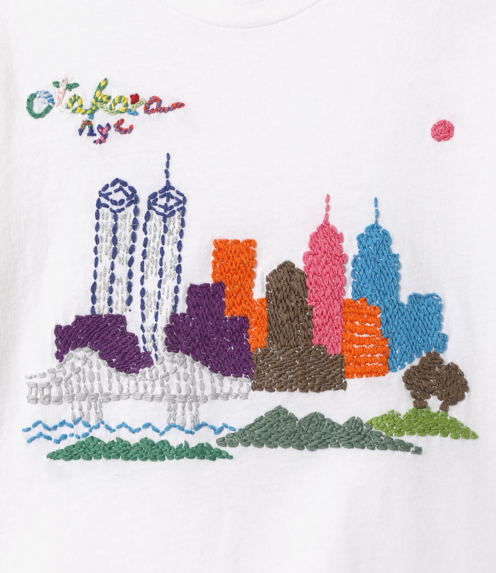 Embroidered Tee - White - NYC Skyline - Image 2