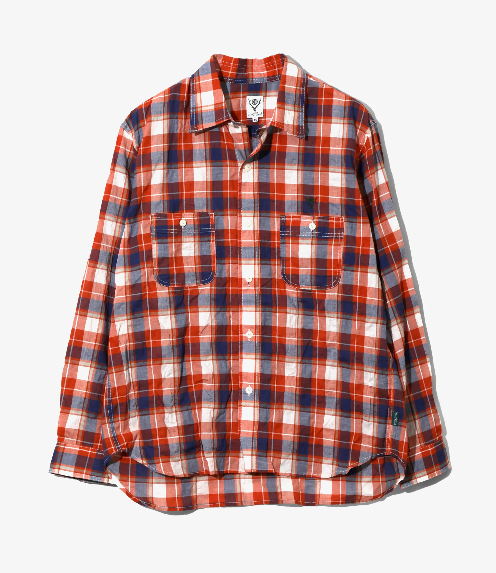 Work Shirt - Orange - Cotton Lawn Shirring / Plaid