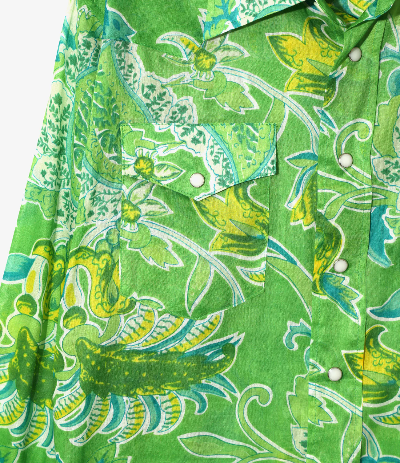 Western Shirt - Green - Printed Cotton Lawn / Floral - Image 3